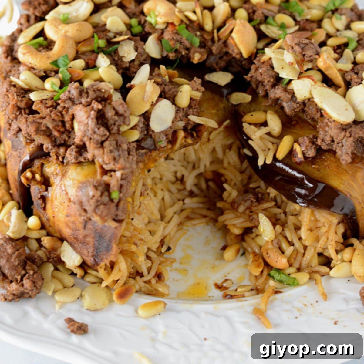 Maqluba: Savory Upside-Down Layers of Beef, Eggplant, and Rice 1 featured 1394