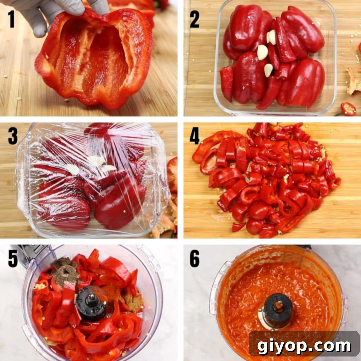 Crafting Authentic Harissa at Home 4 A collage of 6 images showing how to make harissa.