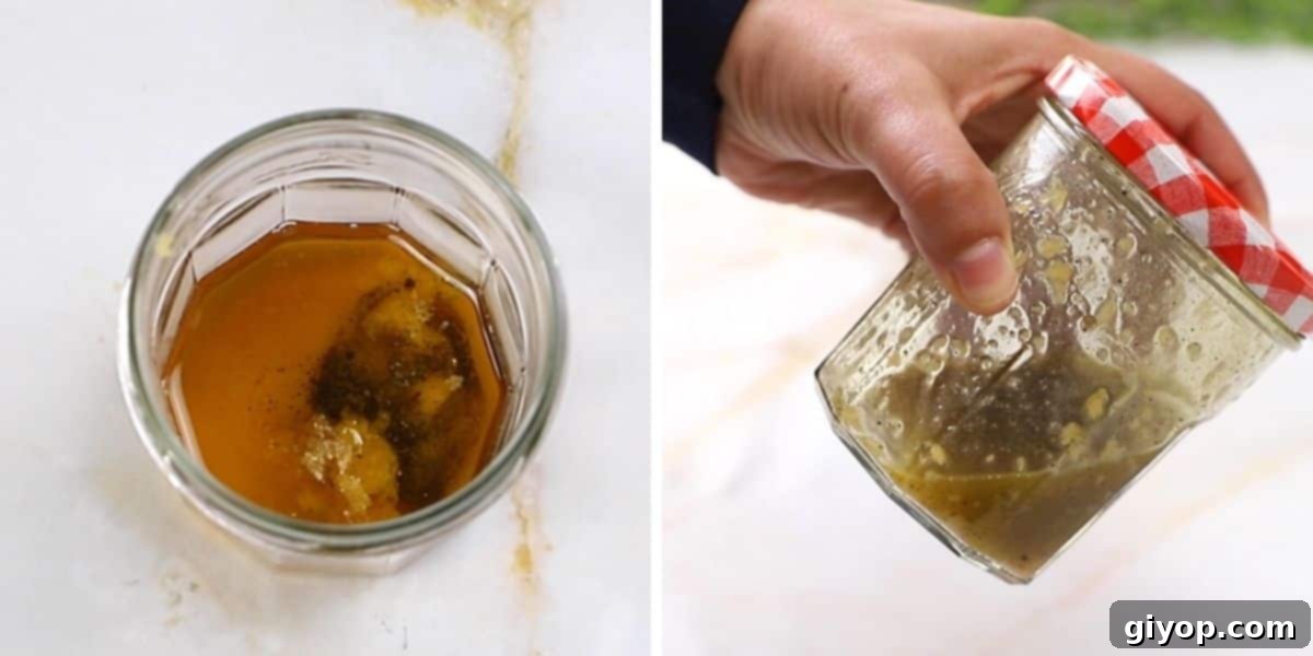 A collage of two images showing how to make the melitzanosalata dressings.