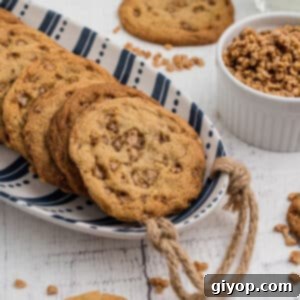 Golden Buttery Crisps 2 A stack of butter crunch cookies on a blue and white plate, ready to be enjoyed.