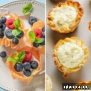 Crispy Phyllo Creations 2 A collage of two images for filled phyllo cups.