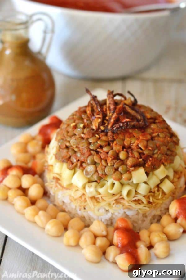 34 Diverse Meal Plans 2 A tempting plate of Egyptian Koshari, generously topped with golden, crunchy fried onions and surrounded by plump chickpeas, ready to be enjoyed.