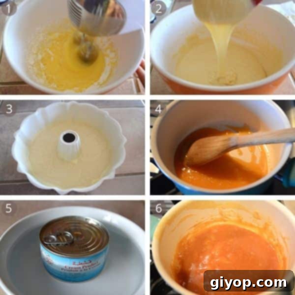 Step-by-step photos illustrating the process of making an easy yogurt cake