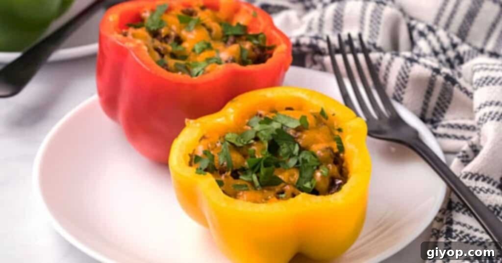 Colorful stuffed bell peppers, baked to perfection and filled with a savory mixture.