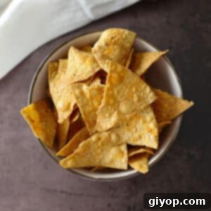 A top view of a bowl filled with a pile of perfectly seasoned homemade Doritos.