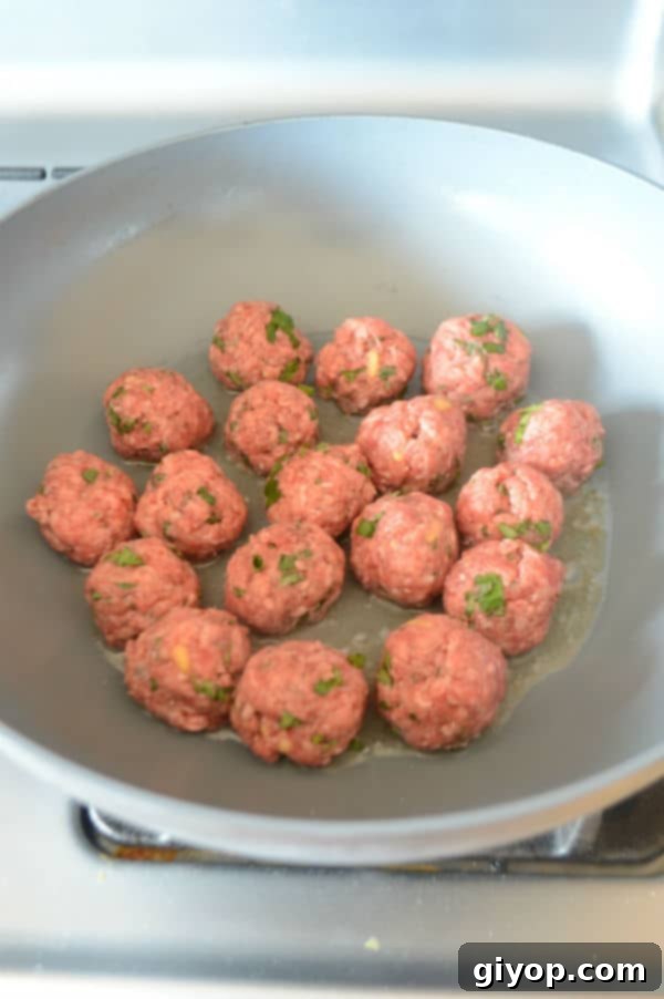 A bowl of food with meatballs, ready to be arranged in the slow cooker.