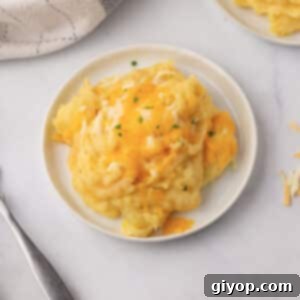 Decadent Cheesy Mash 2 Cheesy Mashed Potatoes in a bowl with a spoon