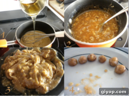 Step by step photos for making Kahk cookies, showing the prepared Agameya filling.