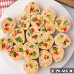 Fiesta Chicken Roll-Ups 2 Mecixan pinwheels arranged on a white platter.