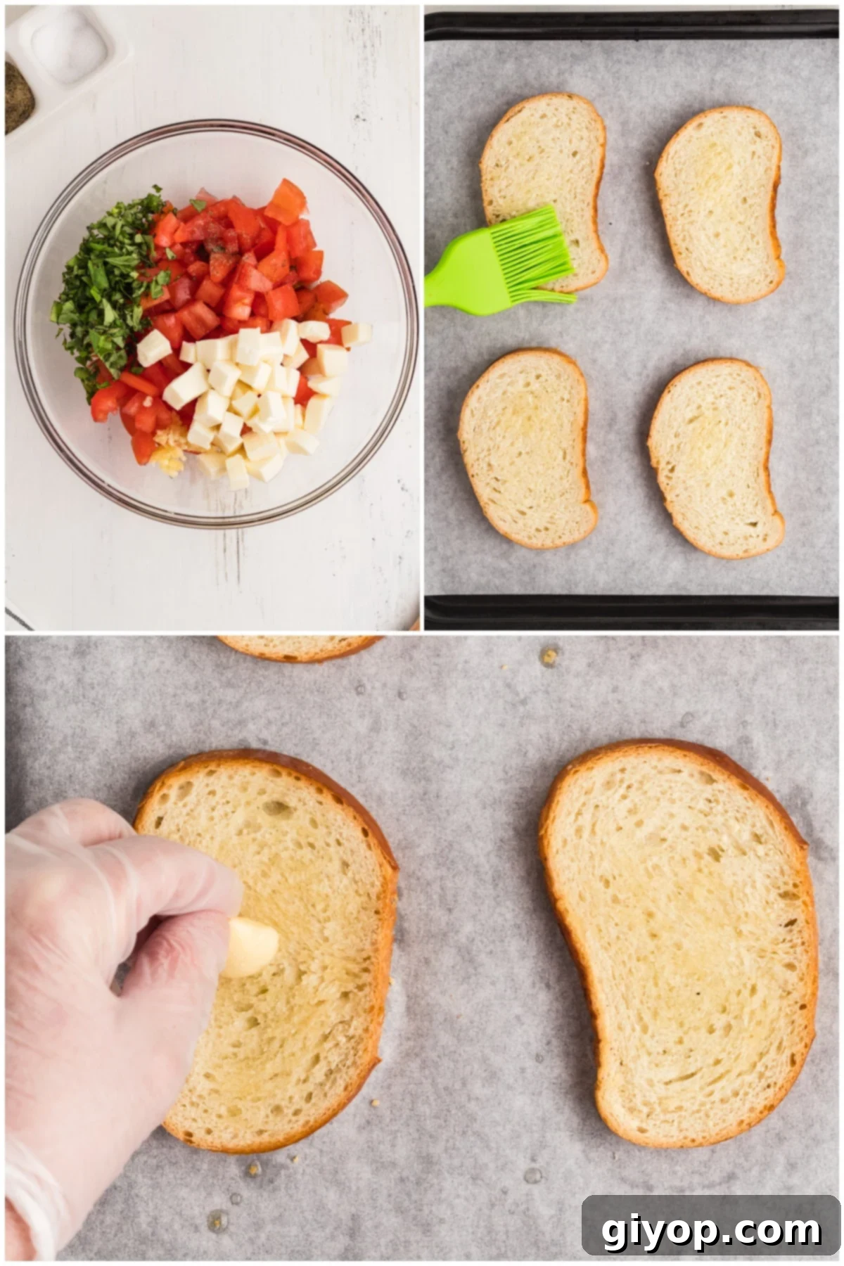 Instructions to make bruschetta with mozzarella.