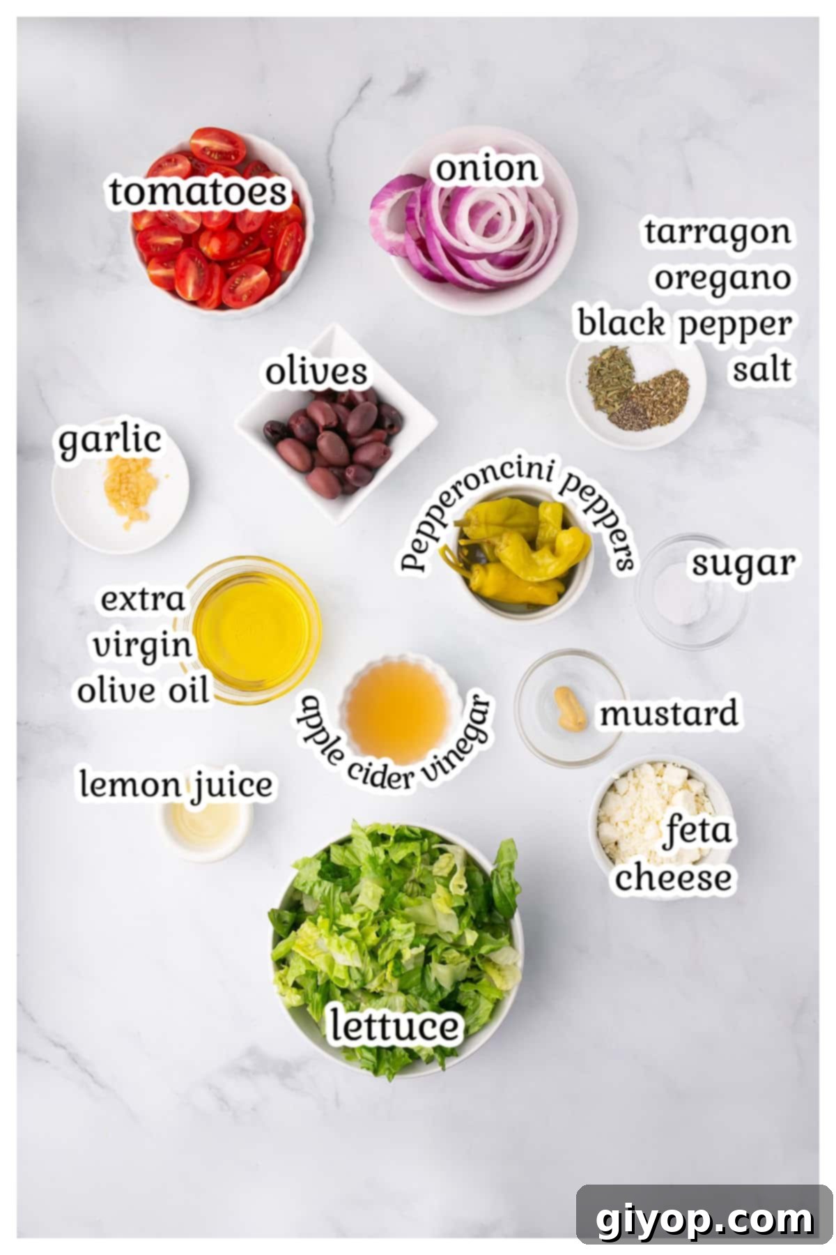 Salad ingredients with text overlay.