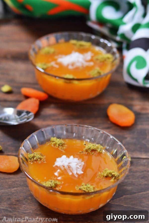 Sun-Dried Apricot Qamar Al-Deen Pudding 4 Glass cups with Apricot pudding