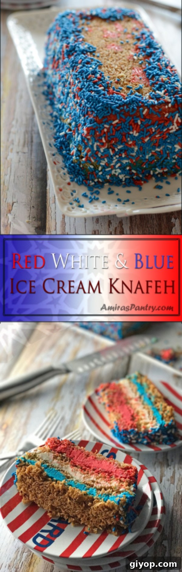 Tricolor Ice Cream Knafeh Delight 14 An infograph for red white blue cake, Red White Blue Knafeh Ice Cream Cake
