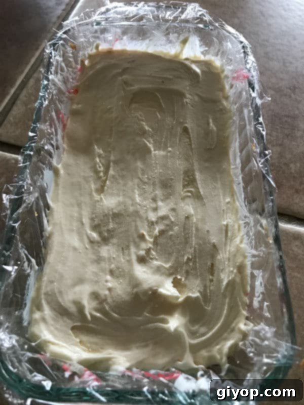 Tricolor Ice Cream Knafeh Delight 10 A mixture of knafeh and ice cream in a glass pan, showing the layers