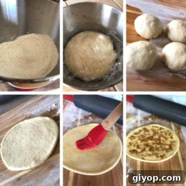 Step-by-step images illustrating the process of making soft and puffy Khameer bread