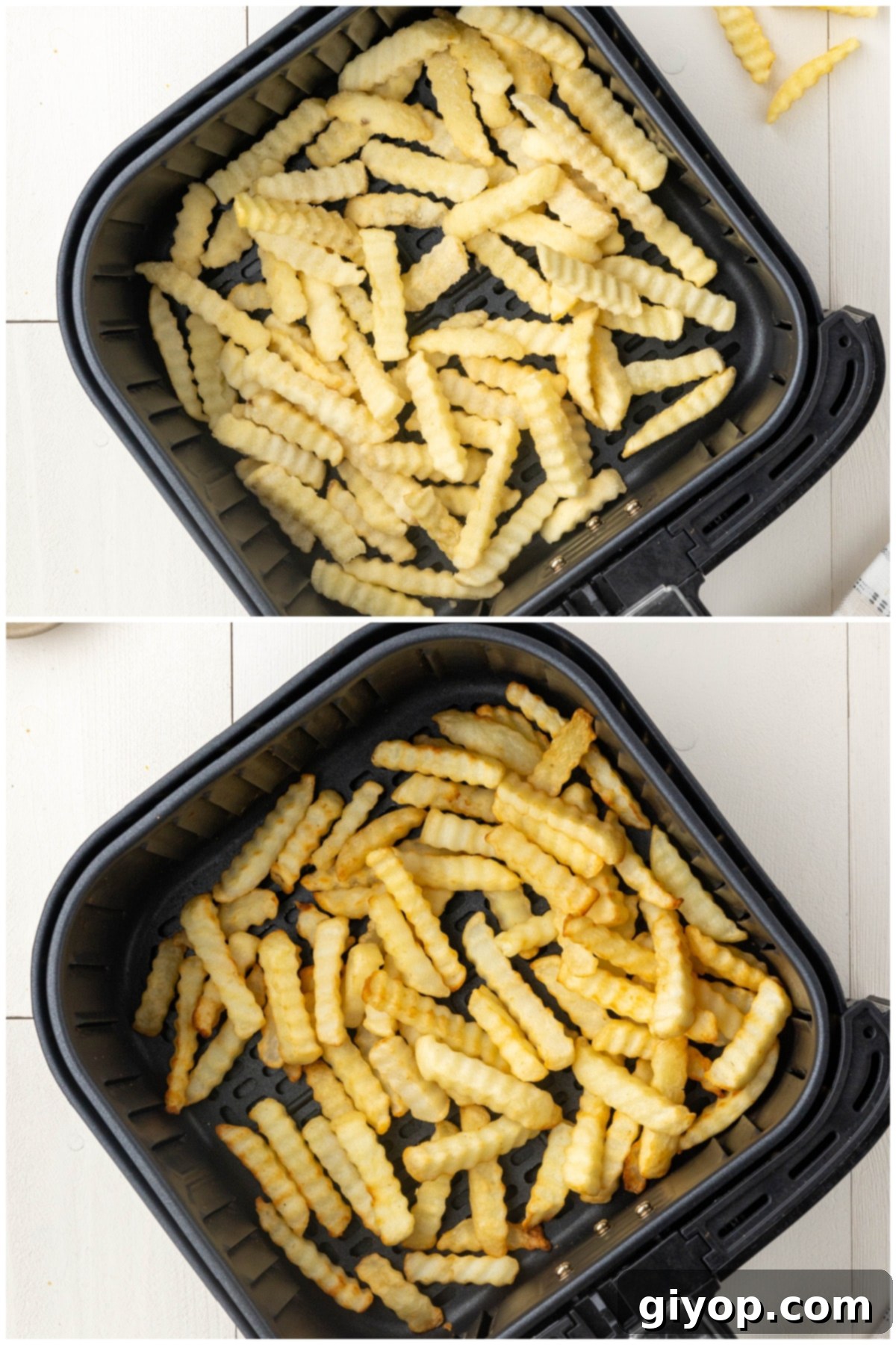 A collage of two images for the air fryer recipe.