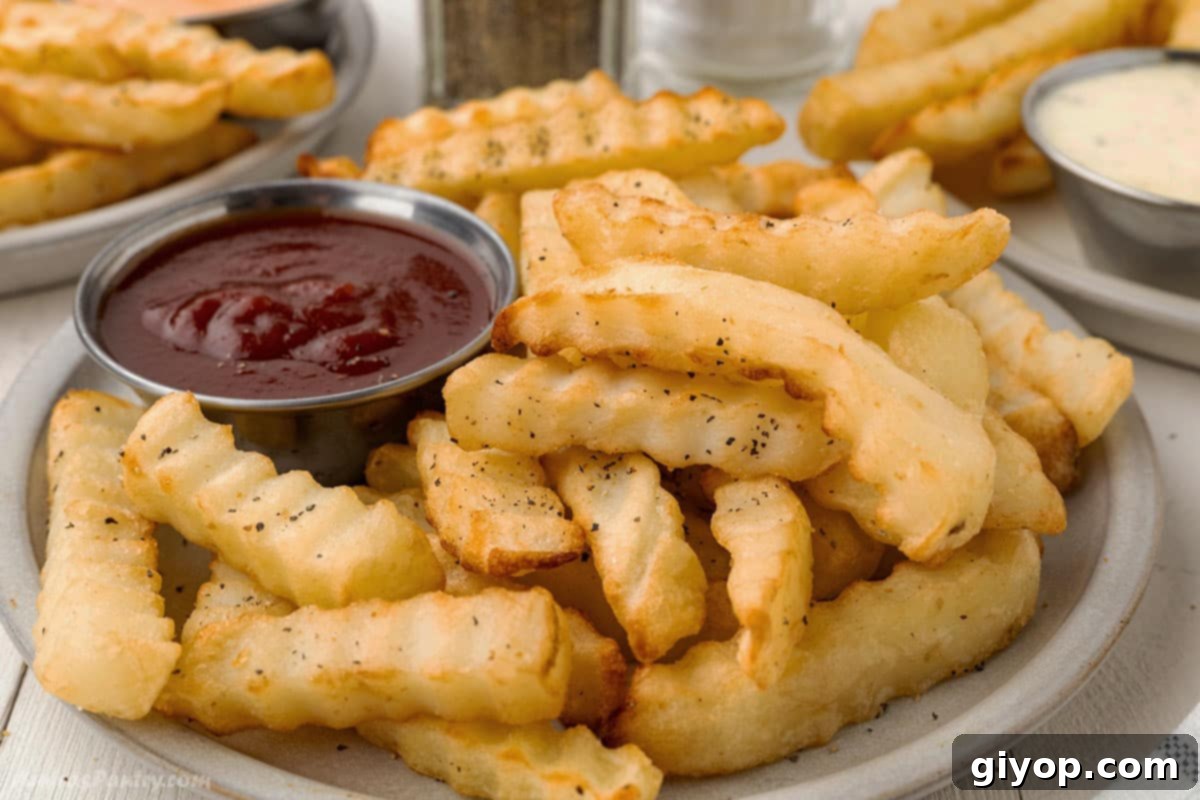French fries on a small plate with a bowl of ketchup.