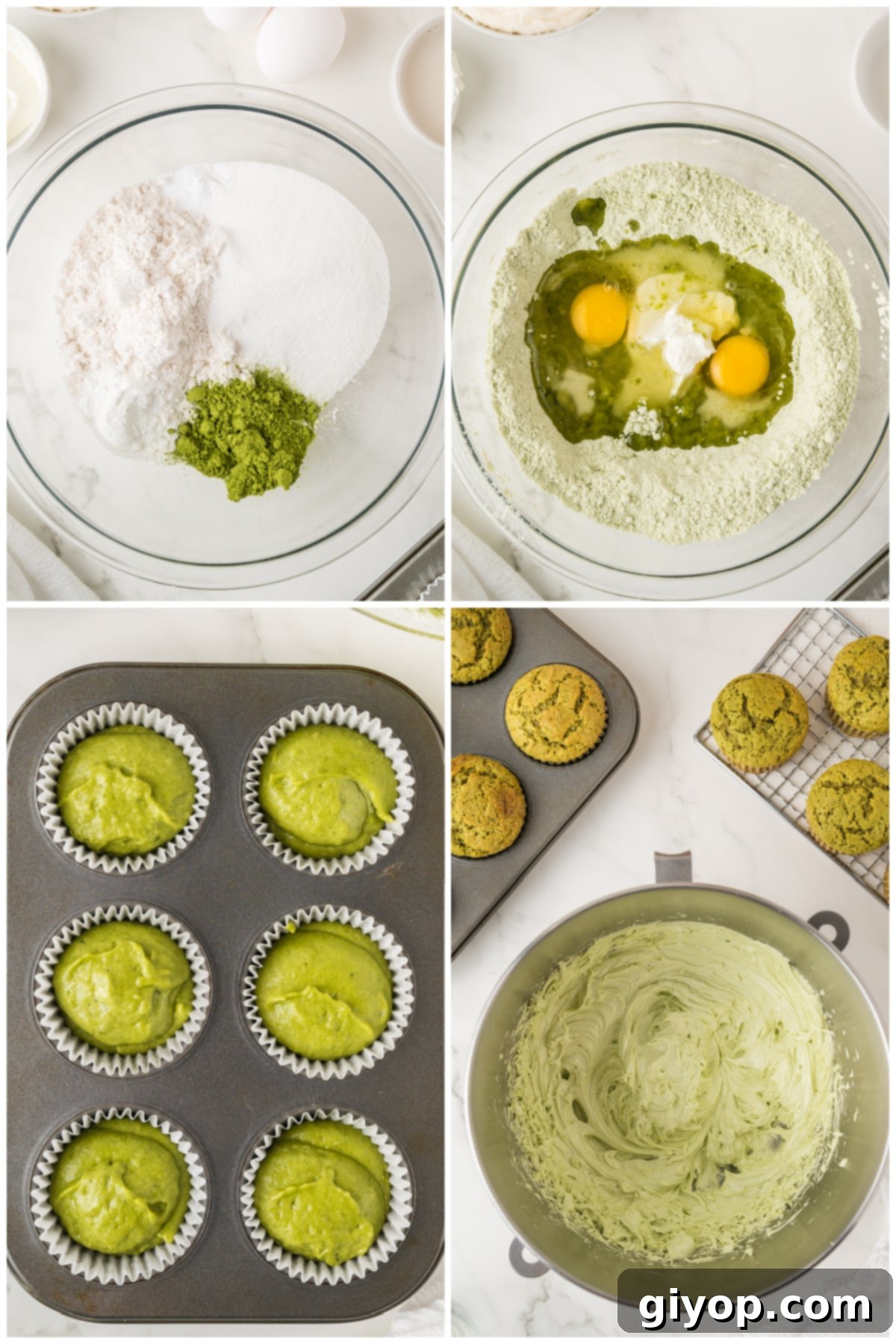 A collage of four images with instructions to make the recipe.