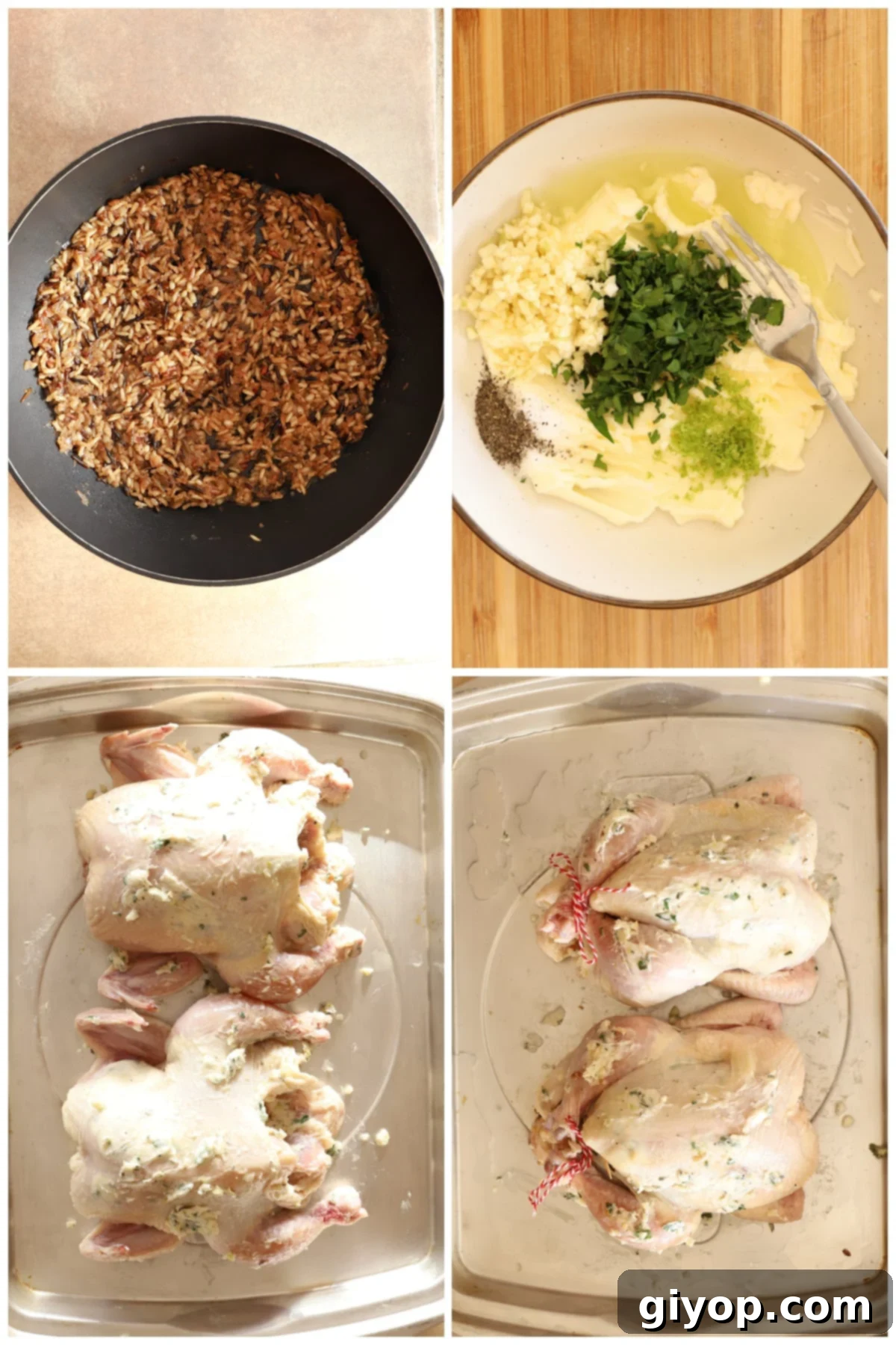 A collage of four images with instructions to make the recipe.