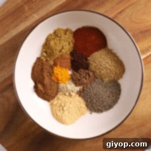 An overhead image of a bowl with homemade shawarma seasoning.
