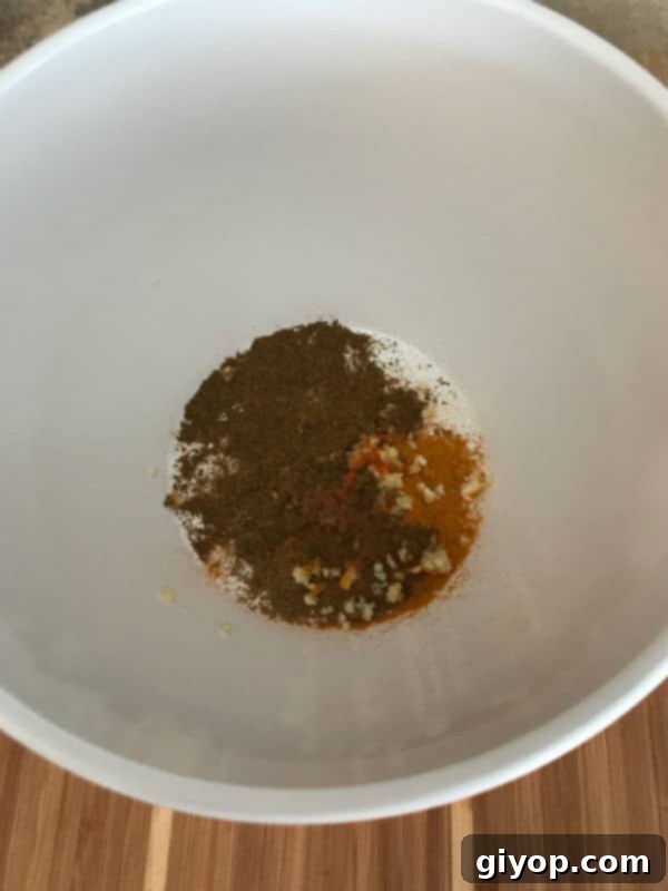 Ingredients for chicken shawarma marinade laid out.