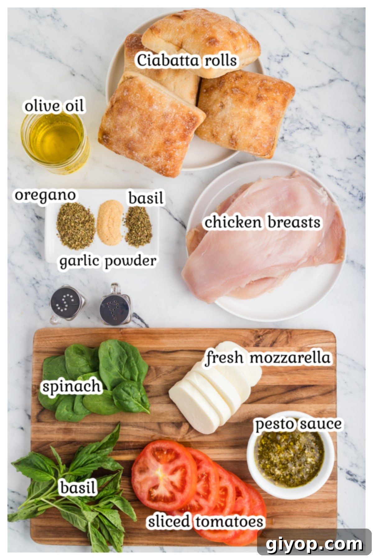 Sun-Kissed Caprese Chicken Sandwich 3 All the fresh ingredients laid out for making the chicken Caprese sandwich.