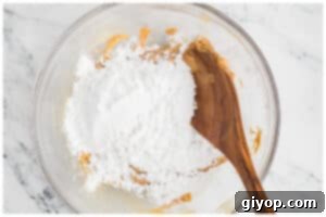 Powdered sugar in a bowl with peanut butter.