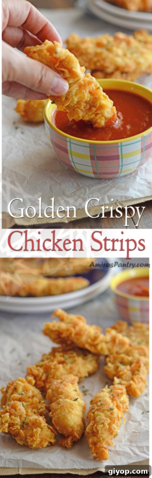 An infographic displaying the key steps and ingredients for making golden crispy chicken strips, highlighting their tenderness and flavor.