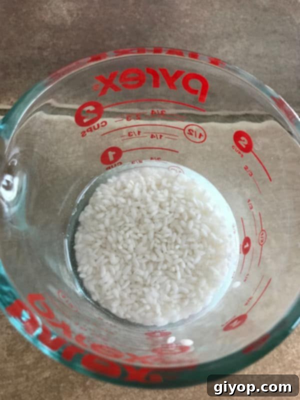 A glass jar with rice