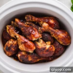 Delicious Slow Cooker Chicken Drumsticks, perfectly glazed and ready for serving.