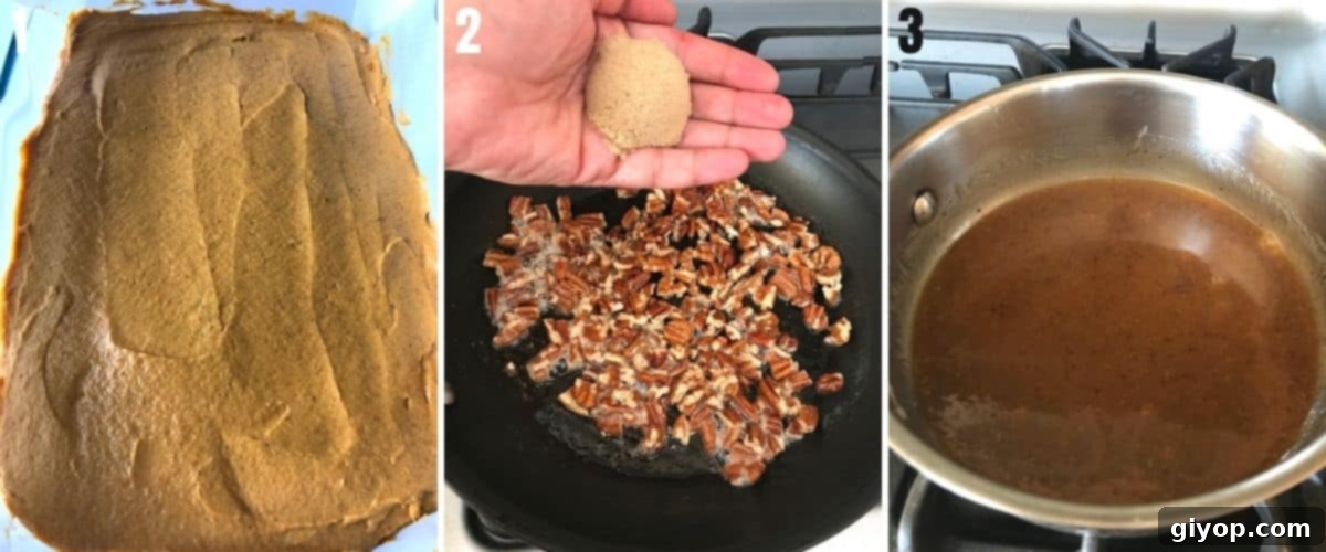 Pumpkin cake batter spread evenly in a parchment-lined 13x9 inch baking pan, ready for the oven.