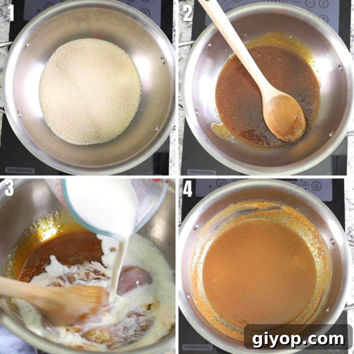 Harissa: Egypt's Fiery Secret 4 Caramelized sugar being prepared in a light-colored pot for Harissa dessert.