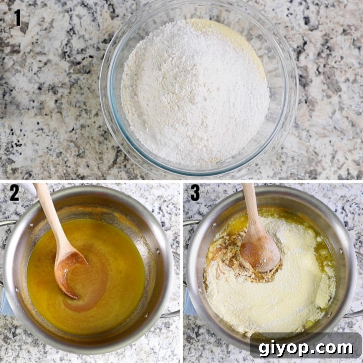 Harissa: Egypt's Fiery Secret 5 Mixing dry ingredients in a bowl for Harissa dessert.