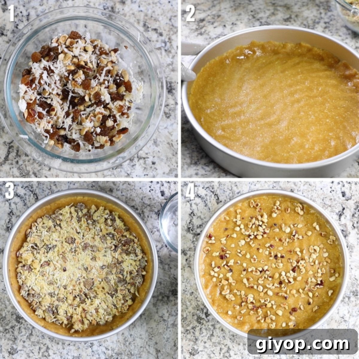 Harissa: Egypt's Fiery Secret 6 Spreading Harissa dough and filling into a baking pan.