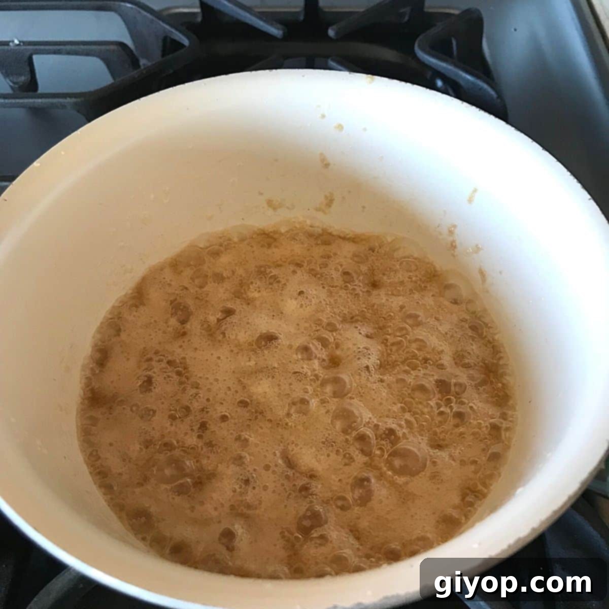 Velvet Date Caramel 4 Step1 of making caramel: boiling maple syrup with butter.