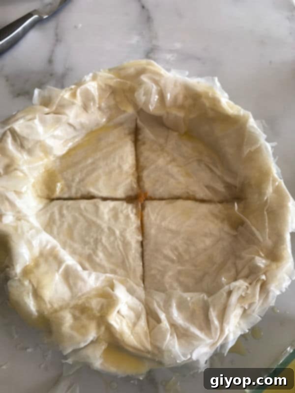 Step by step photo on making pumpkin phyllo pie