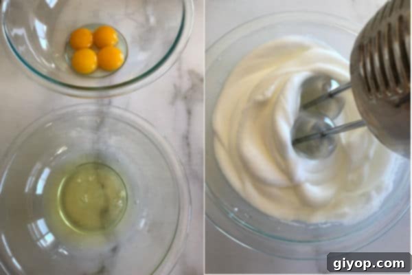 A bowl of fluffy chocolate cake batter, ready to be poured into the baking dish.