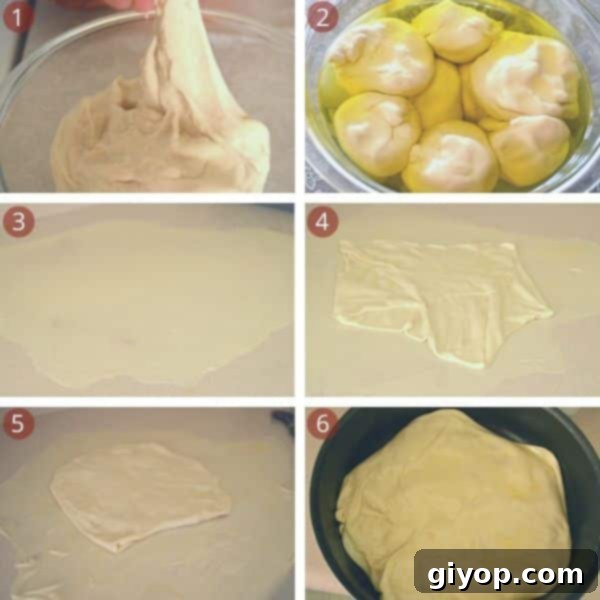 Detailed steps for making Feteer Meshaltet, showing dough preparation and layering