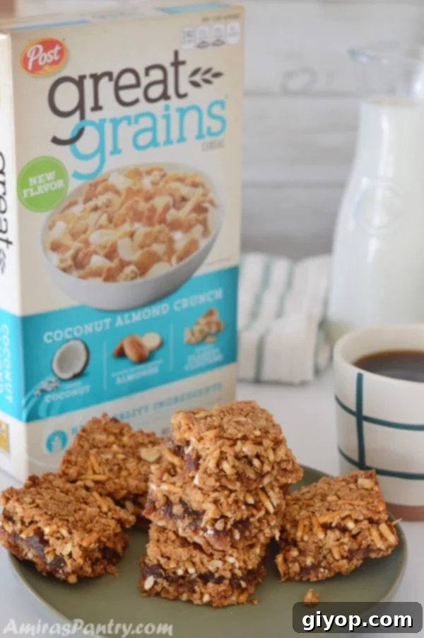 A close up of date pretzels and a product in background, showcasing the deliciousness of the breakfast squares.
