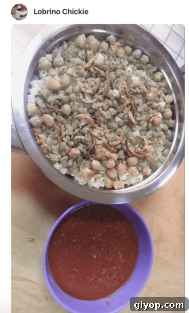 A bowl of koshari made by a fan