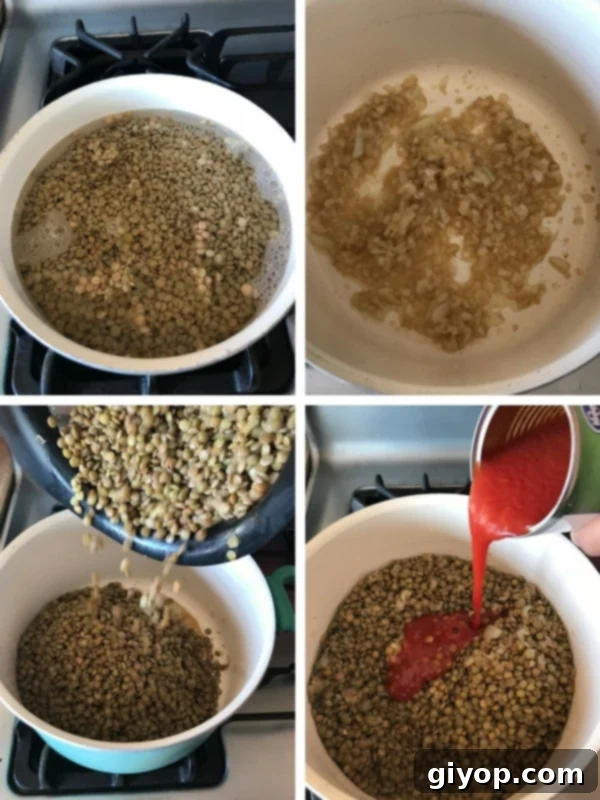 Preparing lentils to make Egyptian Koshay.