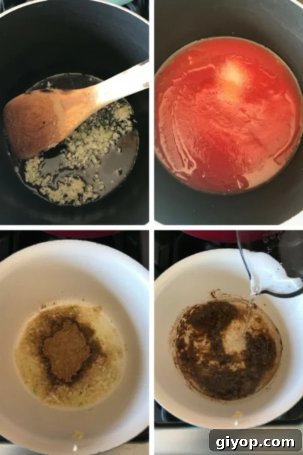 Making both sauces, tomato and cumin sauce necessary for Egyptian Koshary