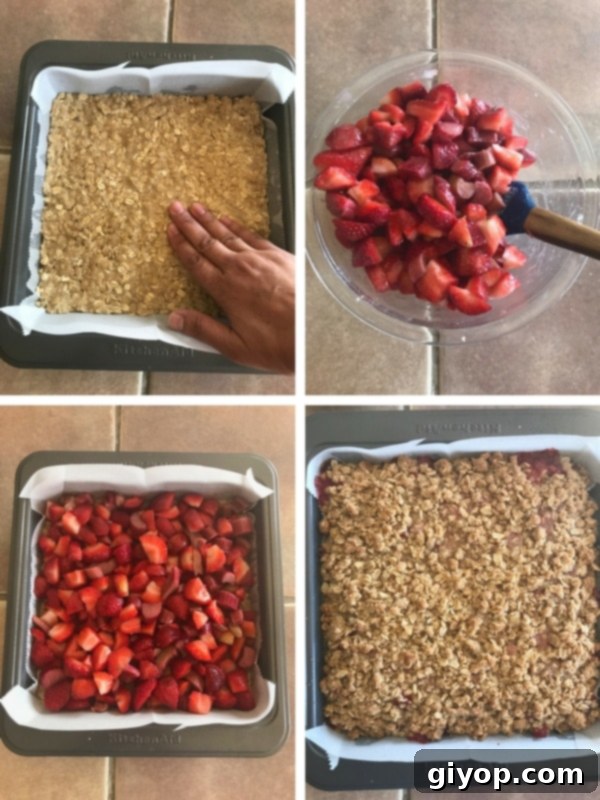 Strawberry Rhubarb Crumble Bliss 6 Preparing the strawberry rhubarb filling and assembling the strawberry rhubarb crumble bars