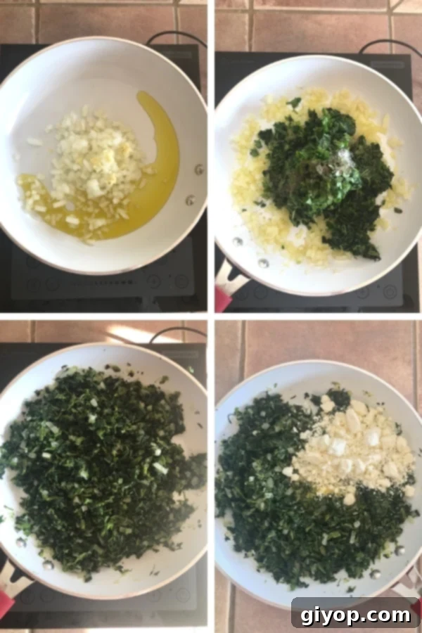 Steps for making quick and easy spanakopita.