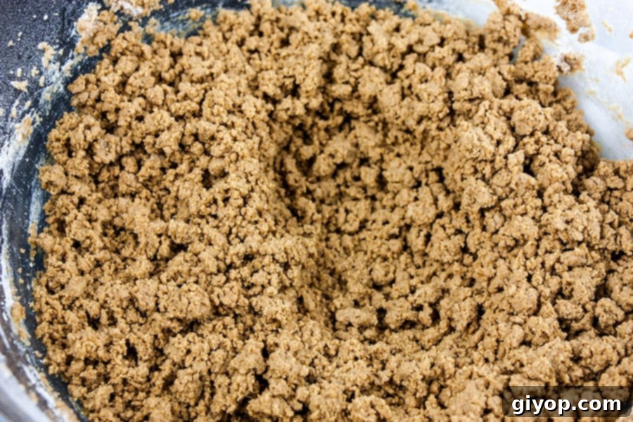 Gingersnap cookie dough in a glass bowl, showcasing its rich, dark color and dense texture.