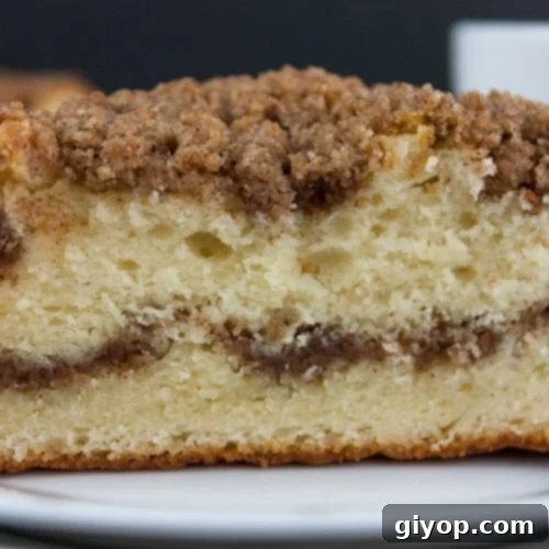 Cinnamon Crumb Coffee Cake on a white plate.