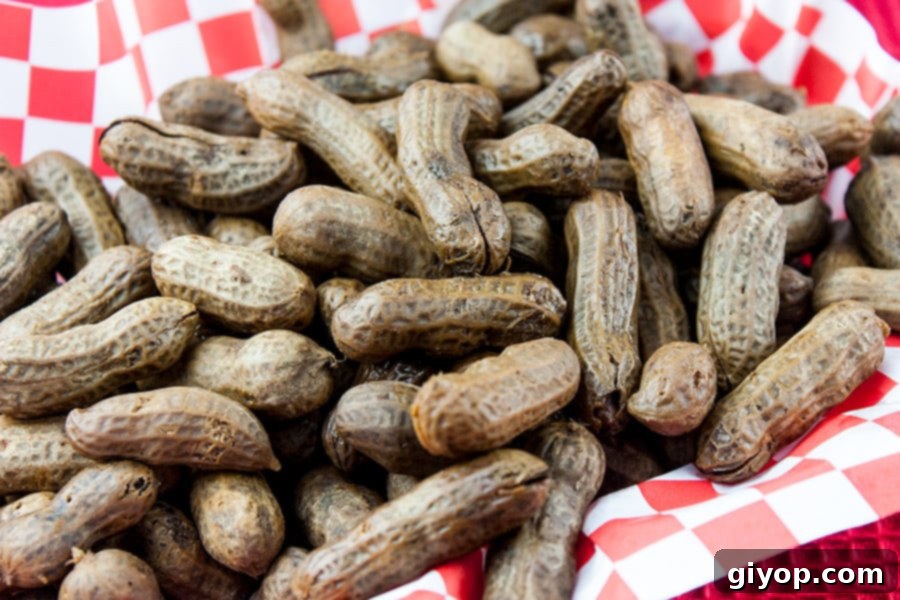 Easy Slow Cooker Boiled Peanuts 8 Freshly boiled peanuts presented in a cheerful red basket, ready for sharing.