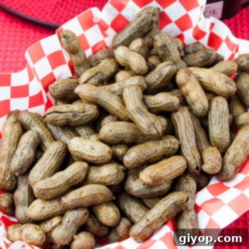 Easy Slow Cooker Boiled Peanuts 10 Slow Cooker Boiled Peanuts in a red basket, ready for serving.
