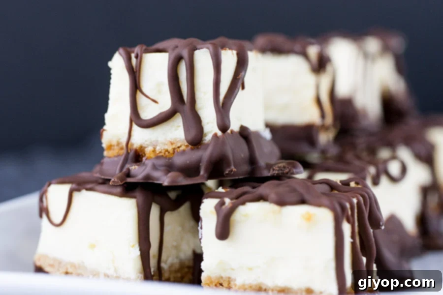 Chocolate Covered Cheesecake Bites - closeup of several cheesecake bites on a white platter, highlighting their texture.