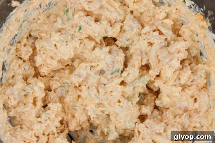 Cold Shrimp Dip ingredients combined together in a mixing bowl